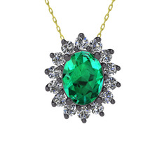 Eda Kolye - Yeşil kuvars ve swarovski 925 ayar siyah rodyum kaplama gümüş kolye (40 cm altın rolo zincir) #1fdnlmq