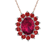 Eda Kolye - Rodolit garnet ve garnet 18 ayar beyaz altın kolye (40 cm rose altın rolo zincir) #1fntrtx