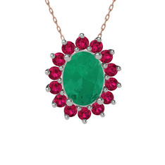 Eda Kolye - Kök zümrüt ve rodolit garnet 14 ayar beyaz altın kolye (40 cm rose altın rolo zincir) #1fyhgqy