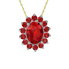 Eda Kolye - Garnet 14 ayar beyaz altın kolye (40 cm altın rolo zincir) #1g25gmt