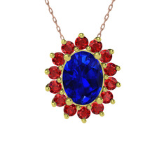Lab safir ve garnet 925 ayar altın kaplama gümüş kolye (40 cm rose altın rolo zincir)