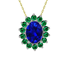 Eda Kolye - Lab safir ve yeşil kuvars 925 ayar gümüş kolye (40 cm altın rolo zincir) #1gdpl62