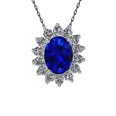 Eda Kolye - Lab safir ve pırlanta 18 ayar beyaz altın kolye (0.504 karat, 40 cm gümüş rolo zincir) #1gfat62