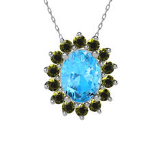 Eda Kolye - Akuamarin ve peridot 925 ayar gümüş kolye (40 cm beyaz altın rolo zincir) #1gnjork