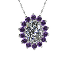 Swarovski ve ametist 925 ayar gümüş kolye (40 cm beyaz altın rolo zincir)