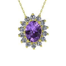 Eda Kolye - Ametist ve swarovski 8 ayar altın kolye (40 cm gümüş rolo zincir) #1gnzwou