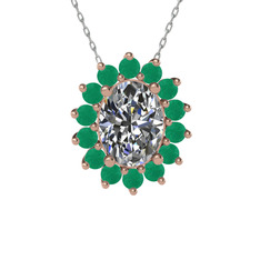 Eda Kolye - Swarovski ve kök zümrüt 14 ayar rose altın kolye (40 cm beyaz altın rolo zincir) #1gt62wx