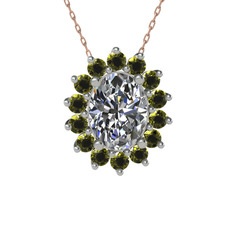 Eda Kolye - Swarovski ve peridot 14 ayar beyaz altın kolye (40 cm rose altın rolo zincir) #1gtx8rq