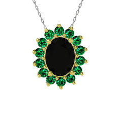 Eda Kolye - Siyah zirkon ve yeşil kuvars 18 ayar altın kolye (40 cm beyaz altın rolo zincir) #1gvjmdc