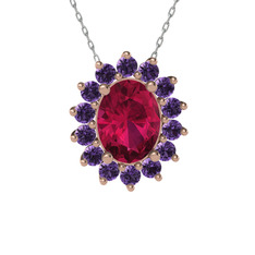 Eda Kolye - Rodolit garnet ve ametist 8 ayar rose altın kolye (40 cm beyaz altın rolo zincir) #1gw35r