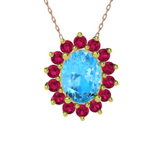 Eda Kolye - Akuamarin ve rodolit garnet 14 ayar altın kolye (40 cm rose altın rolo zincir) #1h4io0h