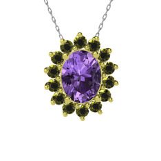 Eda Kolye - Ametist ve peridot 14 ayar altın kolye (40 cm beyaz altın rolo zincir) #1ha6wm3