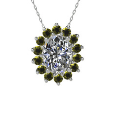 Eda Kolye - Swarovski ve peridot 14 ayar beyaz altın kolye (40 cm beyaz altın rolo zincir) #1hib9jv