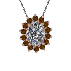 Swarovski ve dumanlı kuvars 8 ayar rose altın kolye (40 cm gümüş rolo zincir)