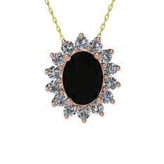 Eda Kolye - Siyah zirkon ve beyaz zirkon 18 ayar rose altın kolye (40 cm altın rolo zincir) #1i0pl7i