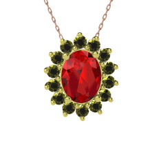 Eda Kolye - Garnet ve peridot 14 ayar altın kolye (40 cm rose altın rolo zincir) #1i3s0b5