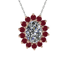 Swarovski ve kök yakut 18 ayar rose altın kolye (40 cm beyaz altın rolo zincir)