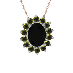 Eda Kolye - Siyah zirkon ve peridot 14 ayar beyaz altın kolye (40 cm rose altın rolo zincir) #1i9ph2h