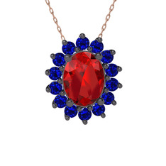 Eda Kolye - Garnet ve lab safir 925 ayar siyah rodyum kaplama gümüş kolye (40 cm gümüş rolo zincir) #1im0mub