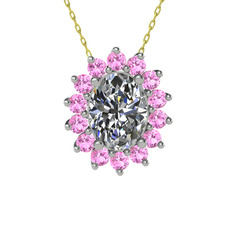 Eda Kolye - Swarovski ve pembe kuvars 18 ayar beyaz altın kolye (40 cm altın rolo zincir) #1ir6l24