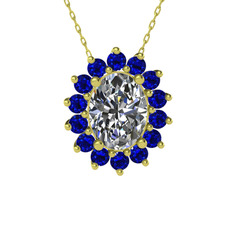 Eda Kolye - Swarovski ve lab safir 14 ayar altın kolye (40 cm altın rolo zincir) #1irwxxm
