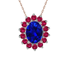 Lab safir ve rodolit garnet 8 ayar beyaz altın kolye (40 cm gümüş rolo zincir)