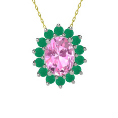 Eda Kolye - Pembe kuvars ve kök zümrüt 925 ayar gümüş kolye (40 cm gümüş rolo zincir) #1jabyb2