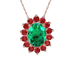 Eda Kolye - Yeşil kuvars ve garnet 8 ayar rose altın kolye (40 cm rose altın rolo zincir) #1jg418u