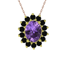 Eda Kolye - Ametist ve siyah zirkon 14 ayar altın kolye (40 cm rose altın rolo zincir) #1jrgobo