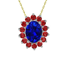 Eda Kolye - Lab safir ve garnet 14 ayar beyaz altın kolye (40 cm gümüş rolo zincir) #1juk8j7
