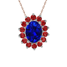 Eda Kolye - Lab safir ve garnet 925 ayar gümüş kolye (40 cm rose altın rolo zincir) #1jyqnmw