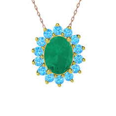 Eda Kolye - Kök zümrüt ve akuamarin 8 ayar altın kolye (40 cm rose altın rolo zincir) #1k3yt1a