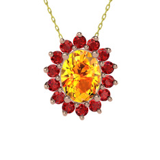 Eda Kolye - Sitrin ve garnet 14 ayar rose altın kolye (40 cm gümüş rolo zincir) #1k6hqd2