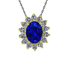 Eda Kolye - Lab safir ve pırlanta 18 ayar altın kolye (0.504 karat, 40 cm gümüş rolo zincir) #1kg2e3e