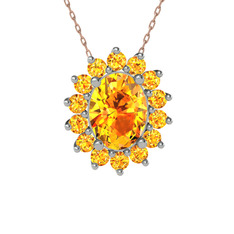 Eda Kolye - Sitrin 18 ayar beyaz altın kolye (40 cm rose altın rolo zincir) #1klrmmn