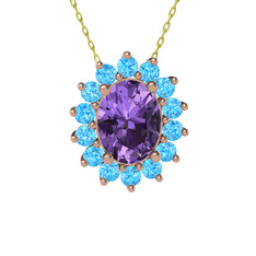 Eda Kolye - Ametist ve akuamarin 18 ayar rose altın kolye (40 cm altın rolo zincir) #1ku9zog