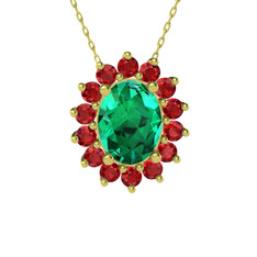 Yeşil kuvars ve garnet 18 ayar altın kolye (40 cm gümüş rolo zincir)
