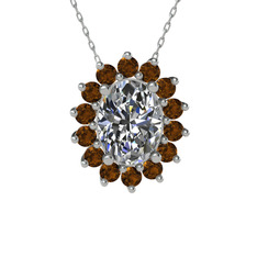 Swarovski ve dumanlı kuvars 14 ayar beyaz altın kolye (40 cm beyaz altın rolo zincir)