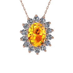 Eda Kolye - Sitrin ve swarovski 925 ayar rose altın kaplama gümüş kolye (40 cm rose altın rolo zincir) #1lf78s6
