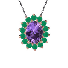 Eda Kolye - Ametist ve kök zümrüt 18 ayar rose altın kolye (40 cm gümüş rolo zincir) #1lthwcv