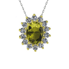 Peridot ve swarovski 14 ayar altın kolye (40 cm beyaz altın rolo zincir)