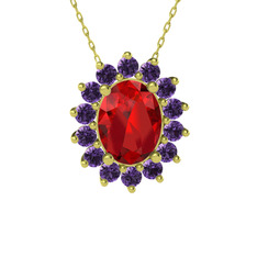 Eda Kolye - Garnet ve ametist 925 ayar altın kaplama gümüş kolye (40 cm gümüş rolo zincir) #1mcqdzc