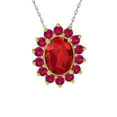 Garnet ve rodolit garnet 8 ayar altın kolye (40 cm beyaz altın rolo zincir)