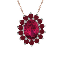 Eda Kolye - Rodolit garnet ve kök yakut 18 ayar beyaz altın kolye (40 cm gümüş rolo zincir) #1mkslee