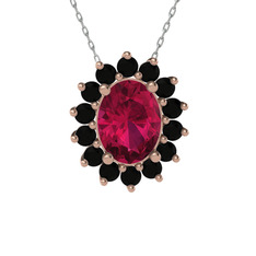 Rodolit garnet ve siyah zirkon 14 ayar rose altın kolye (40 cm beyaz altın rolo zincir)