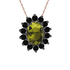 Eda Kolye - Peridot ve siyah zirkon 925 ayar siyah rodyum kaplama gümüş kolye (40 cm rose altın rolo zincir) #1n5ibe8