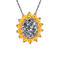 Eda Kolye - Swarovski ve sitrin 925 ayar rose altın kaplama gümüş kolye (40 cm gümüş rolo zincir) #1ndjsso
