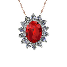Eda Kolye - Garnet ve pırlanta 925 ayar gümüş kolye (0.504 karat, 40 cm rose altın rolo zincir) #1ndx362
