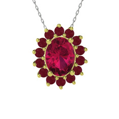 Eda Kolye - Rodolit garnet ve kök yakut 18 ayar altın kolye (40 cm beyaz altın rolo zincir) #1nicjiy