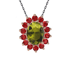 Eda Kolye - Peridot ve garnet 8 ayar rose altın kolye (40 cm gümüş rolo zincir) #1njnjin